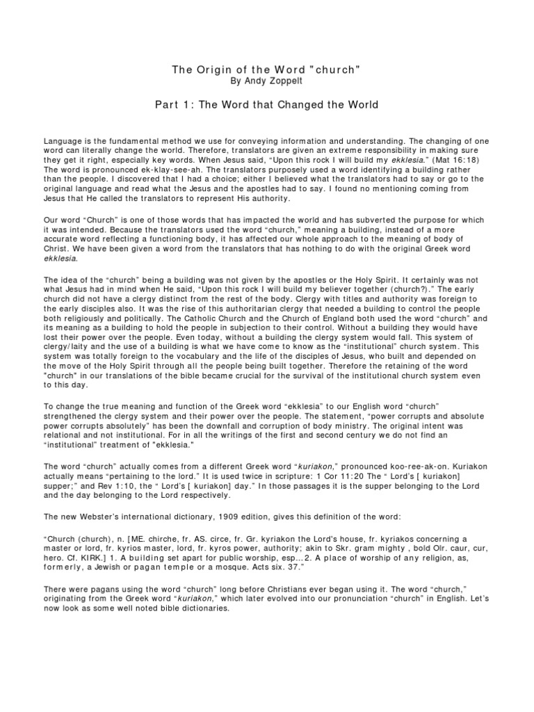 The Origin of The Word ''CHURCH'' PDF Jesus Church Of England
