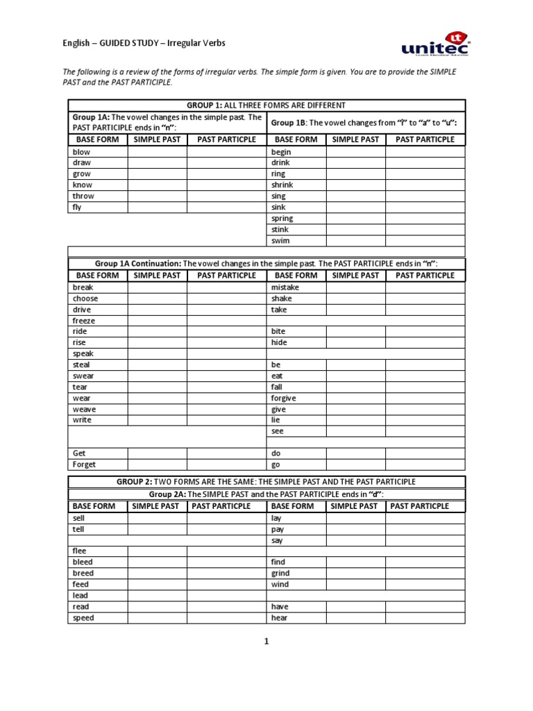 Irregular Verbs Study Guide | PDF