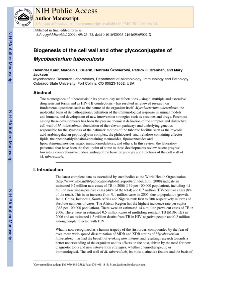 NIH Public Access: Mycobacterium Tuberculosis | PDF | Mycobacterium ...