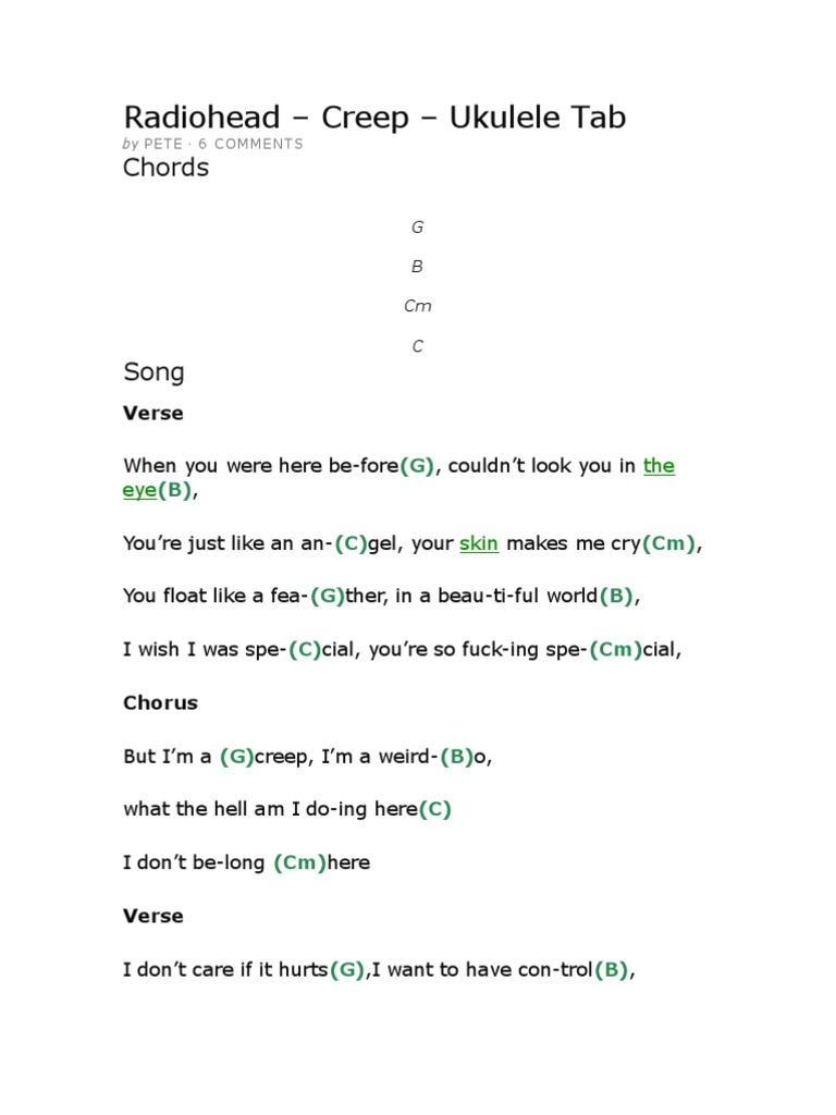 Radiohead Creep Ukulele Tab PDF Songs Written Song Forms