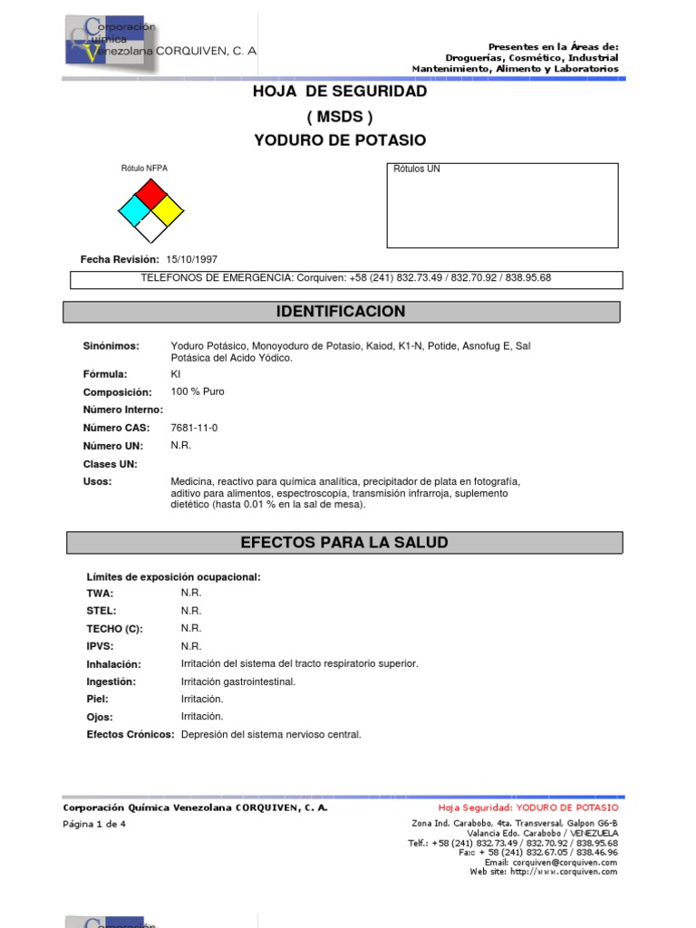 Msds MsdsYoduro de Potasio PDF Potasio Dieta y