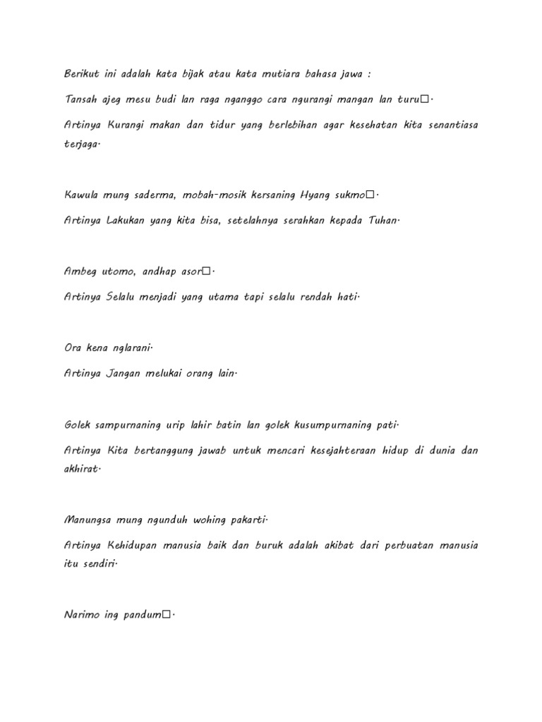 Kata Mutiara Bahasa Jawa Dan Artinya