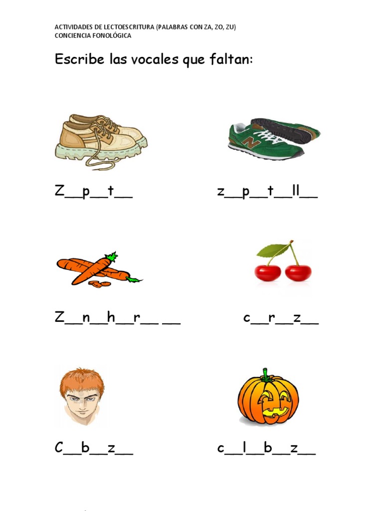 Conciencia Fonológica Palabras Z | PDF | Estudios de idiomas extranjeros