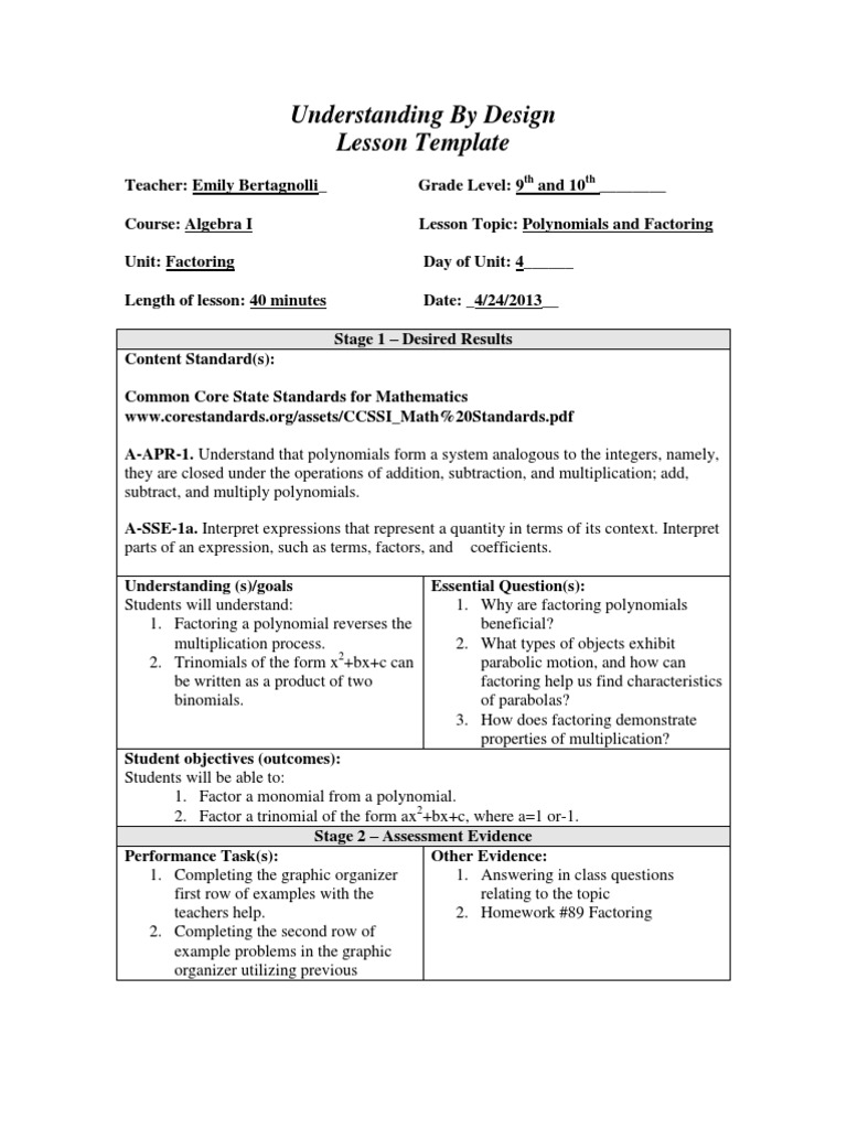 factoring lesson plan Factorization Polynomial