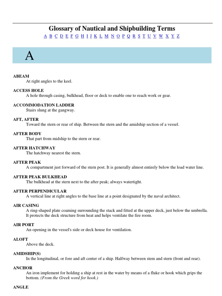 Glossary of Nautical and Shipbuilding Terms Deck (Ship) Propeller