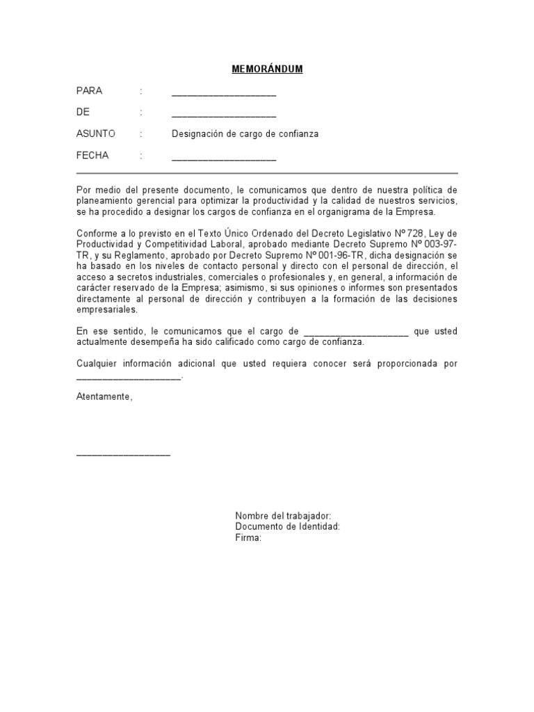 MEMORÁNDUM Designación de cargo de confianza