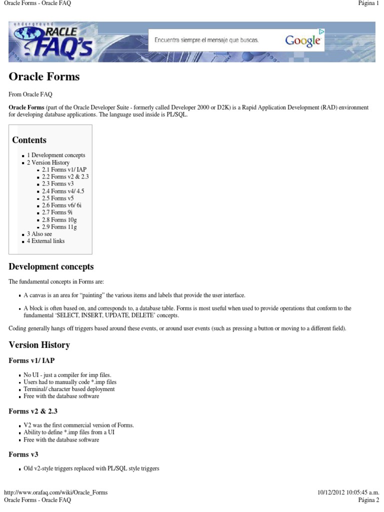 Historia de Oracle Forms | PDF | Oracle Database | Software