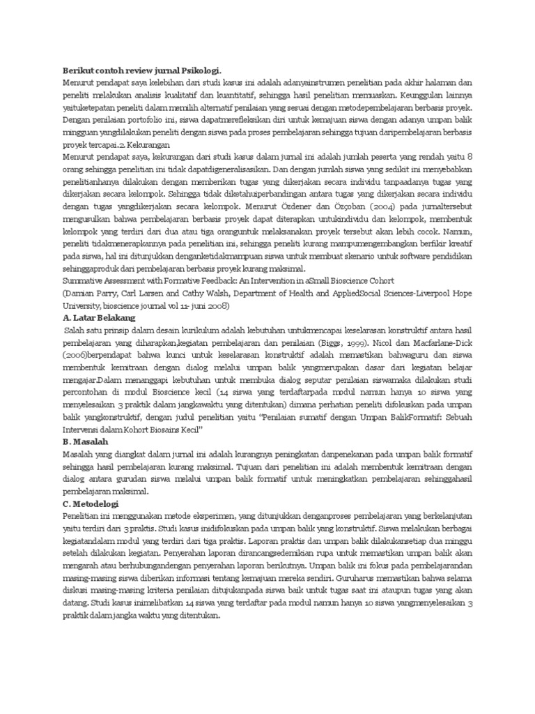 Berikut Contoh Review Jurnal Psikologi