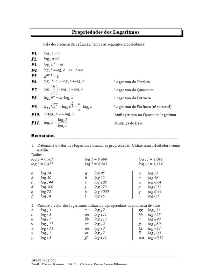 Aula 3 - Propriedades Dos Logaritmos | PDF