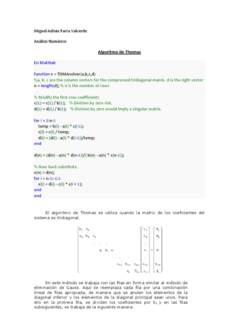 Algoritmo de Thomas: Un método eficiente para resolver sistemas de ...