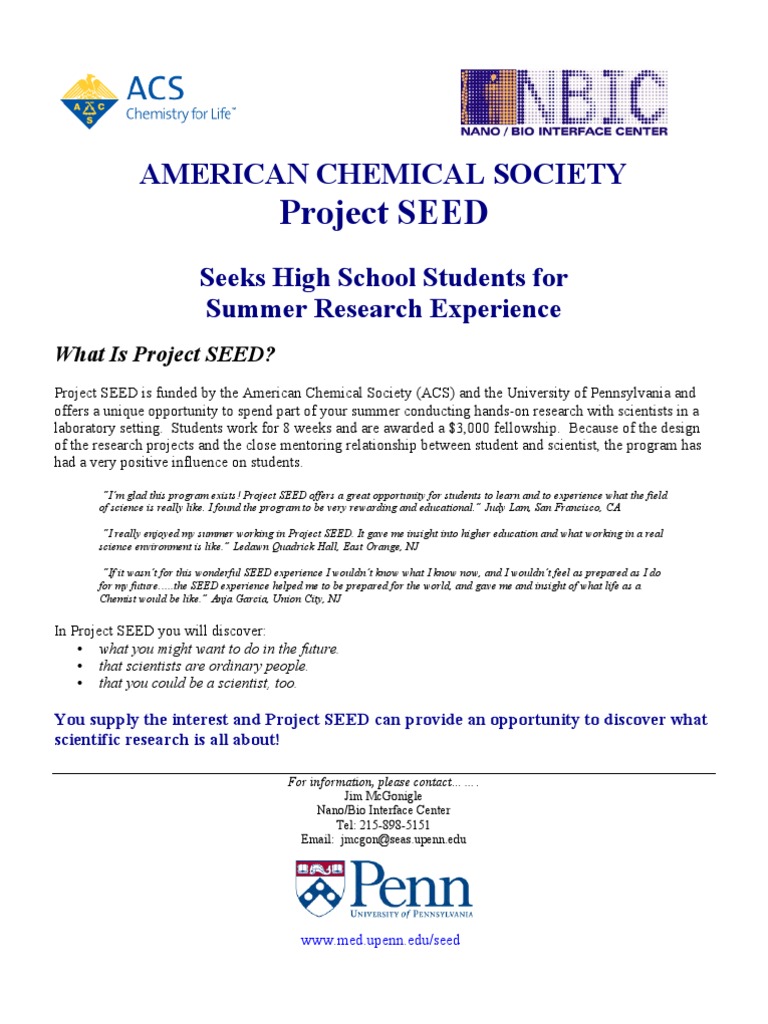 Project SEED: Summer Research for Students | PDF | Fax | University Of ...