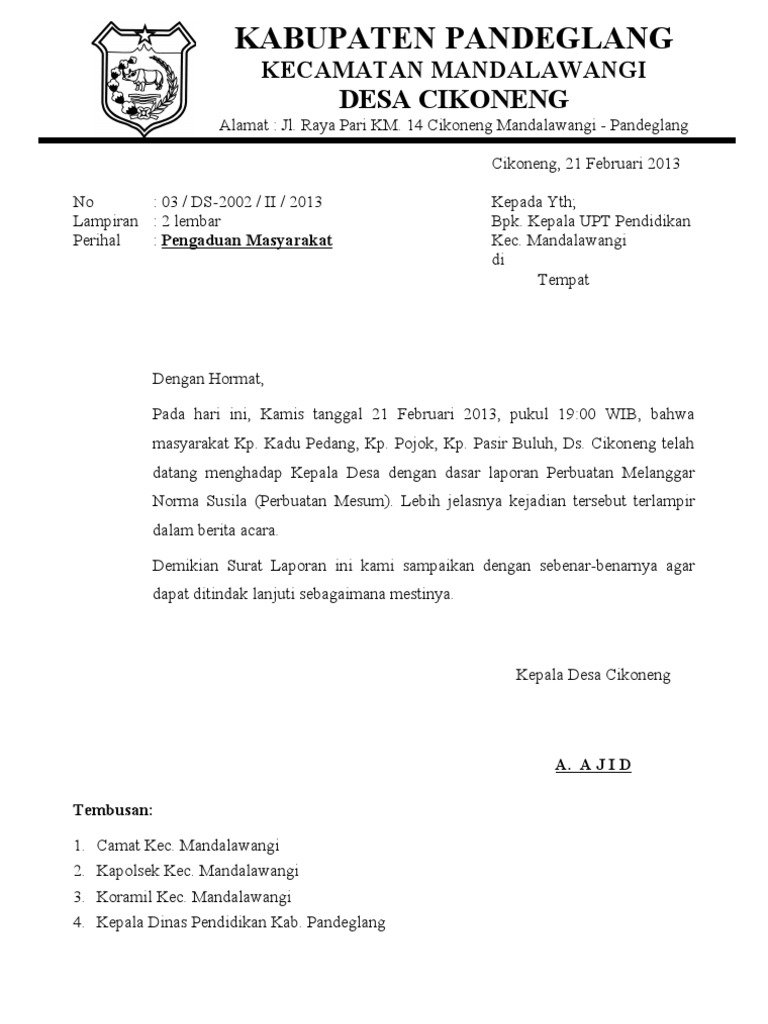 Surat Pengaduan Masyarakat