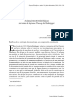 Aclaraciones Terminologicas en Torno Al Infome Naptor de Heidegger