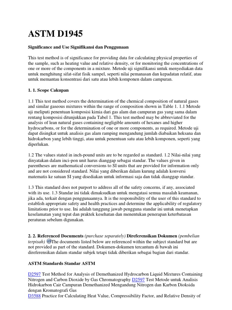 Metode Uji ASTM D1945 untuk Gas Alam | PDF | Kromatografi Gas | Propana