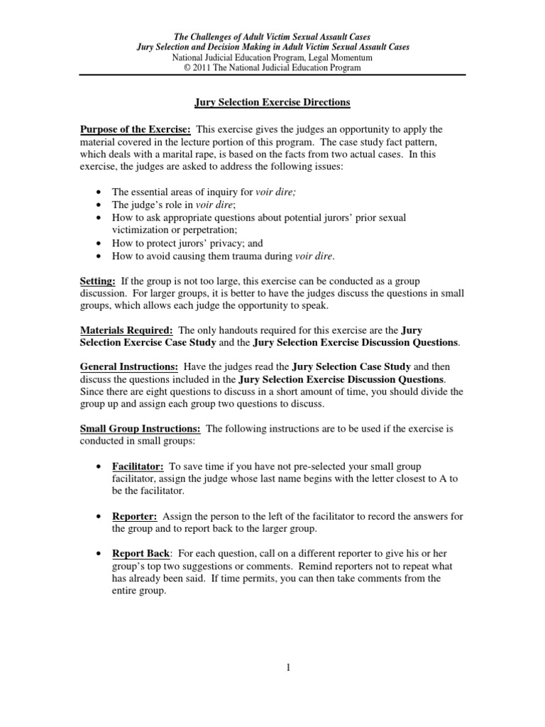 Jury Selection Exercise Directions Jury Selection Voir Dire