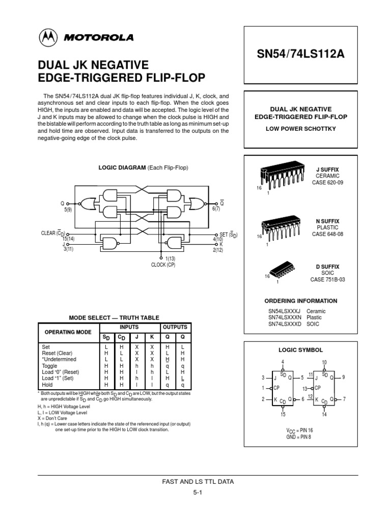 5 Pièces Circuits Intégrés SN74LS112AN - Dual JK Flip-Flop Texas Instruments - Neuf