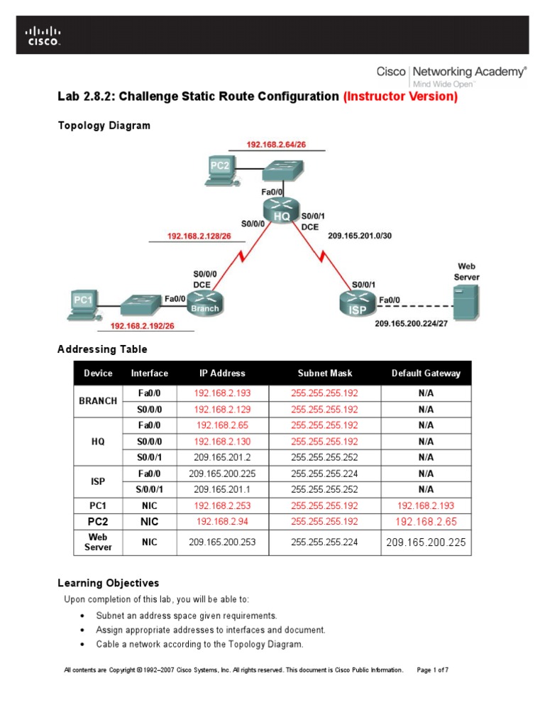 E2 Lab 2 8 2 Instructor | PDF | Computer Network | Router (Computing)