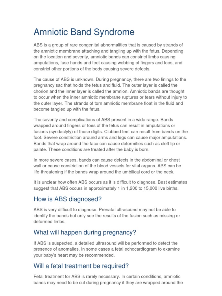 Amniotic Band Syndrome Diseases And Disorders Health Sciences