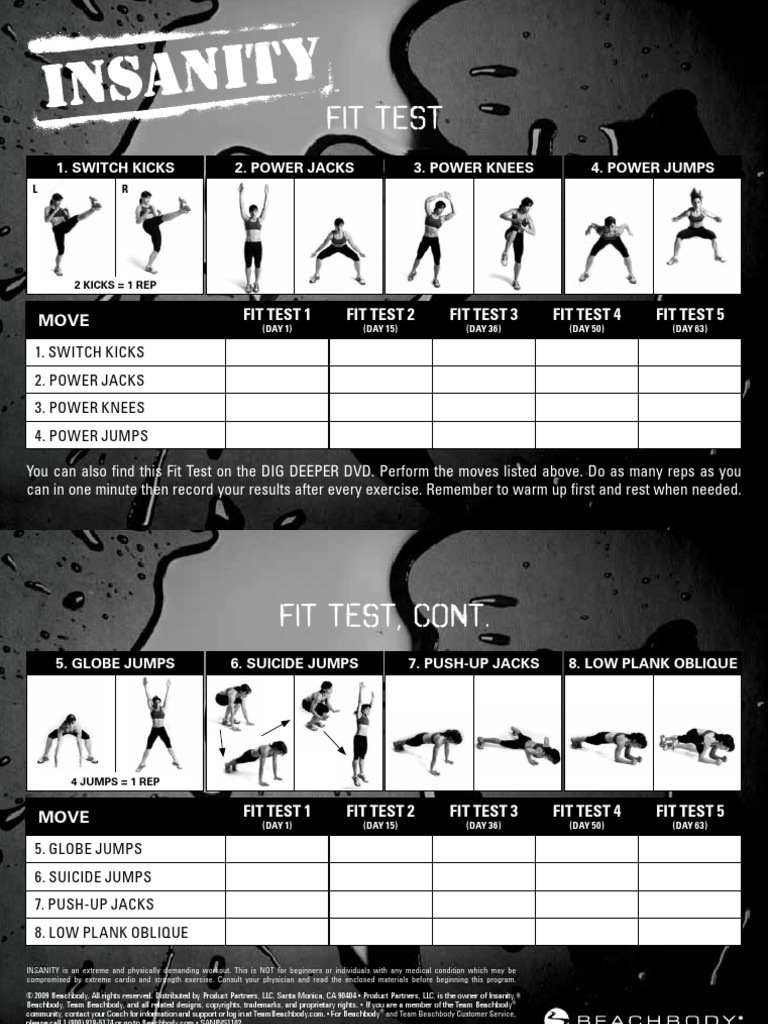 Insanity Workout Fit Test Sheet Hobbies Management Of