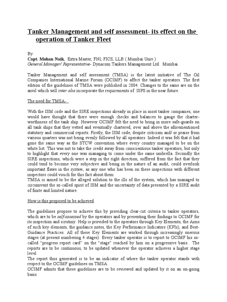 TMSA: Enhancing Tanker Operations | PDF | Ships | Oil Tanker