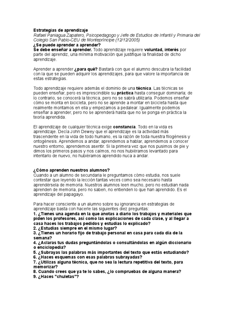 Estrategias de Aprendizaje | PDF | Memoria | Inteligencia