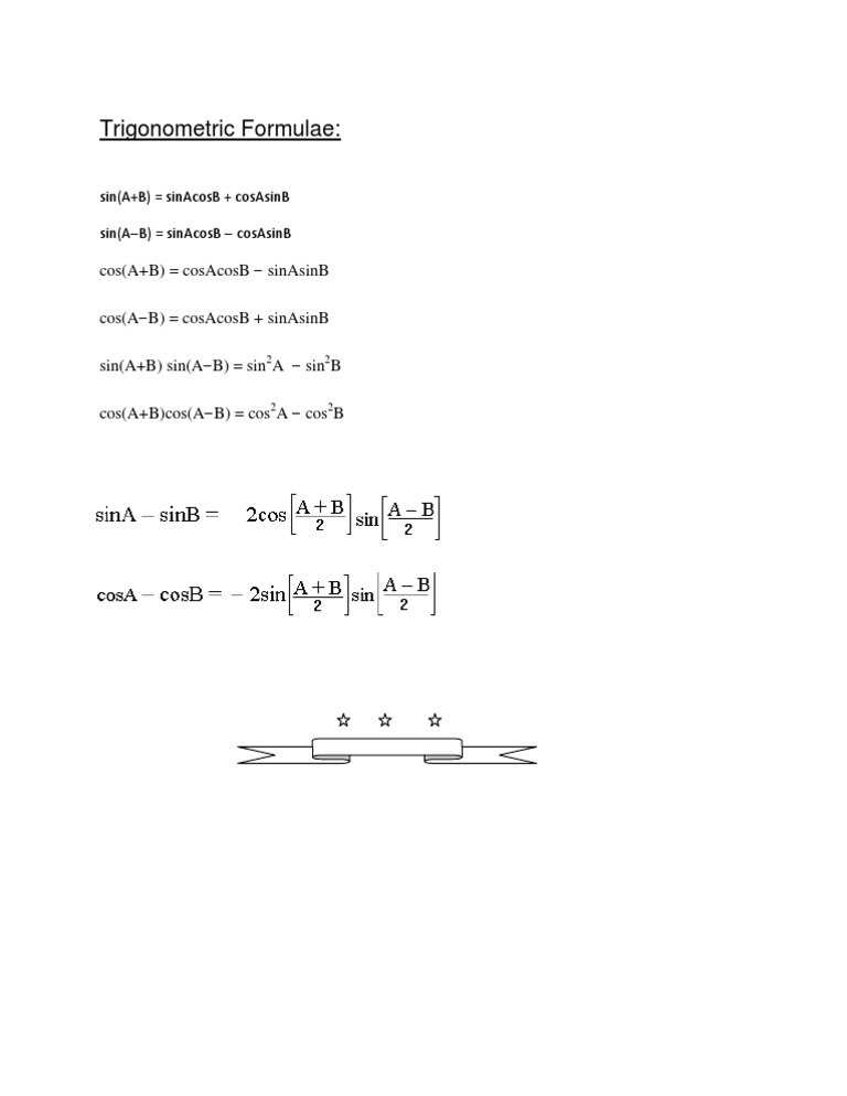 Trigonometric Formulae:: Cos (A+B) Cosacosb Sinasinb | PDF