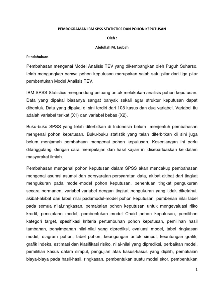 Pemrograman Ibm Spss Statistics Dan Pohon Keputusan