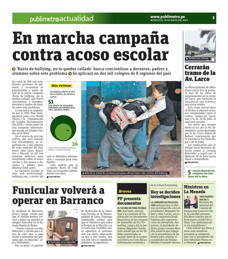 En Marcha Campaña Contra El Acoso Escolar | PDF | Perú | Lima