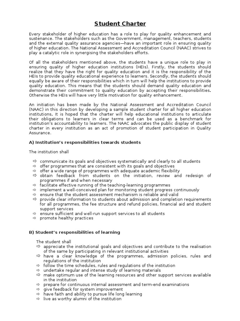 Student Charter Latest | PDF | Educational Assessment | Behavior ...