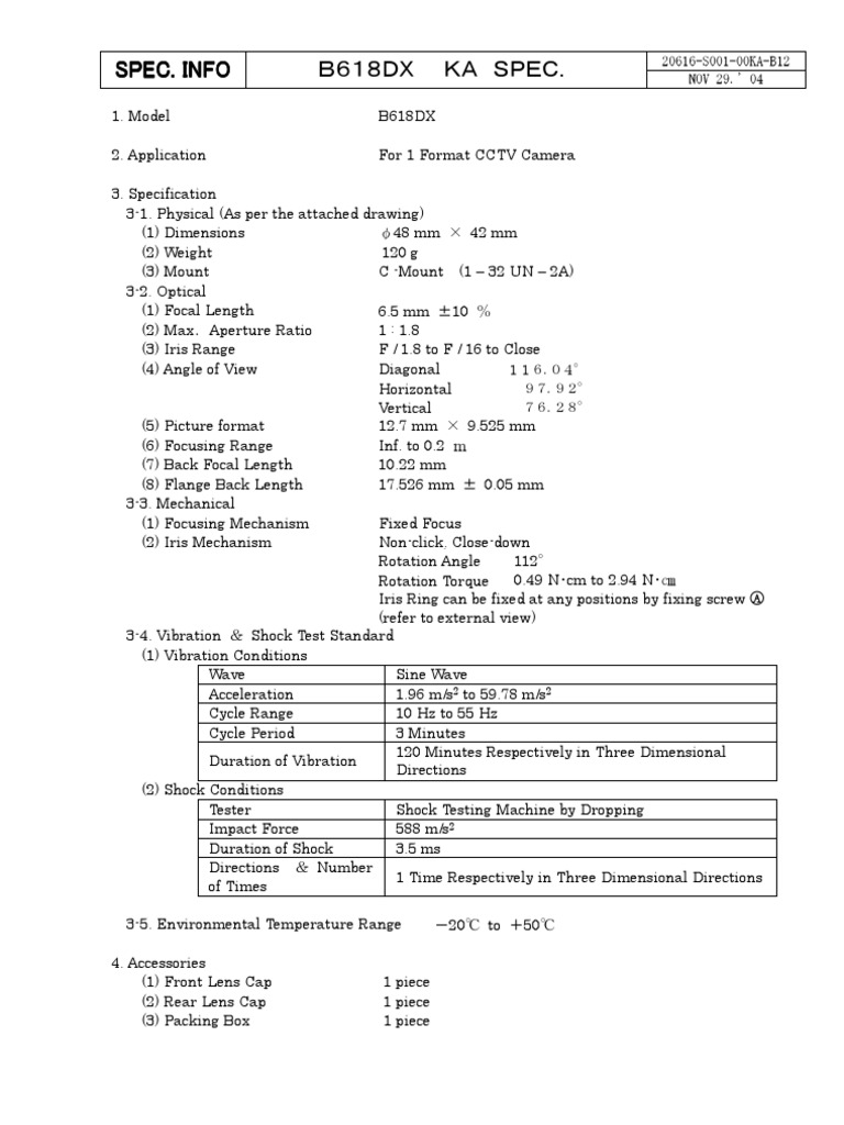 B618DX CCTV Camera Specifications | PDF | Camera Lens | Photography ...