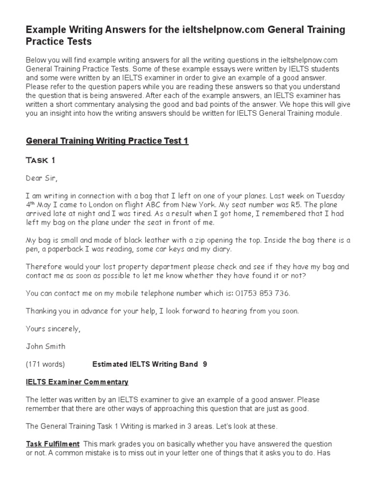 General Training Writing Examples For IELTS | PDF