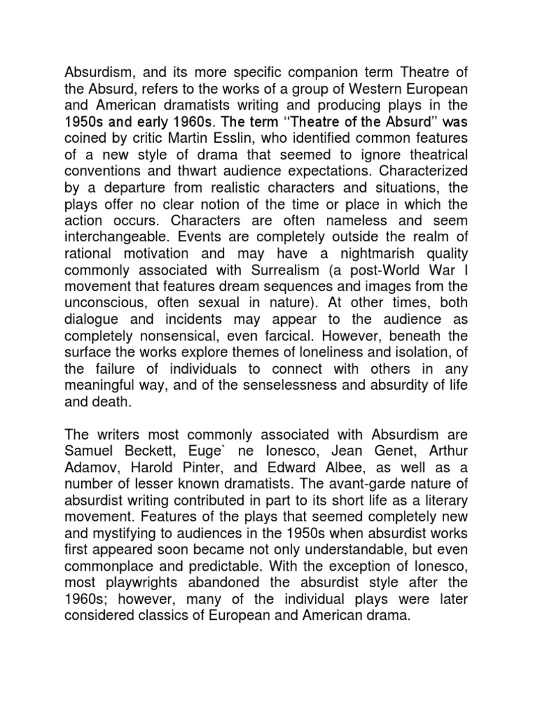 Overview of Absurdism in Theatre | PDF