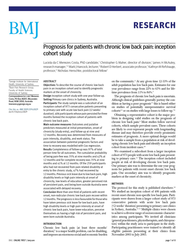 Chronic Low Back Pain Prognosis Study | PDF | Wellness