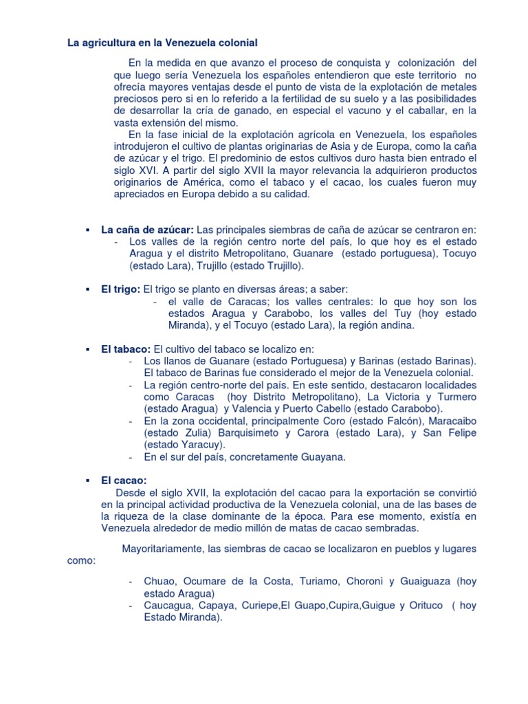 Agricultura en la Venezuela colonial | PDF | Venezuela | Carne