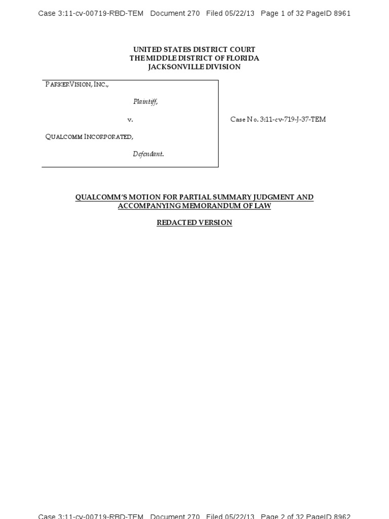 Qual's Ope SJ Brief PDF Summary Judgment Patent Infringement