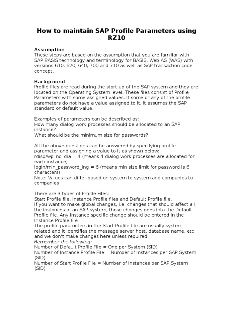 Managing SAP Profile Parameters with RZ10 | PDF | Computers