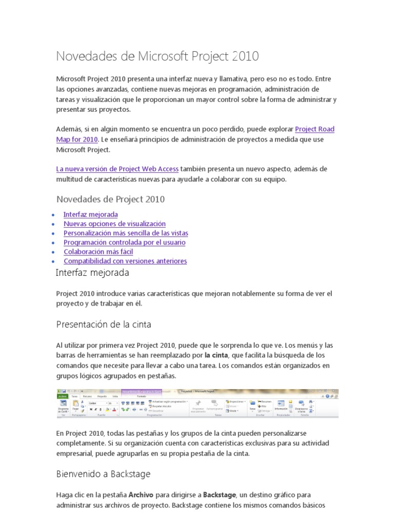 Novedades de Microsoft Project 2010 | PDF | Microsoft | Point and Click