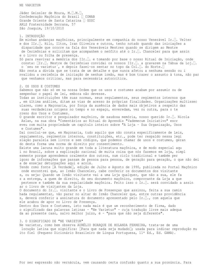 O significado da expressão latina Ne Varietur PDF Loja Maçônica