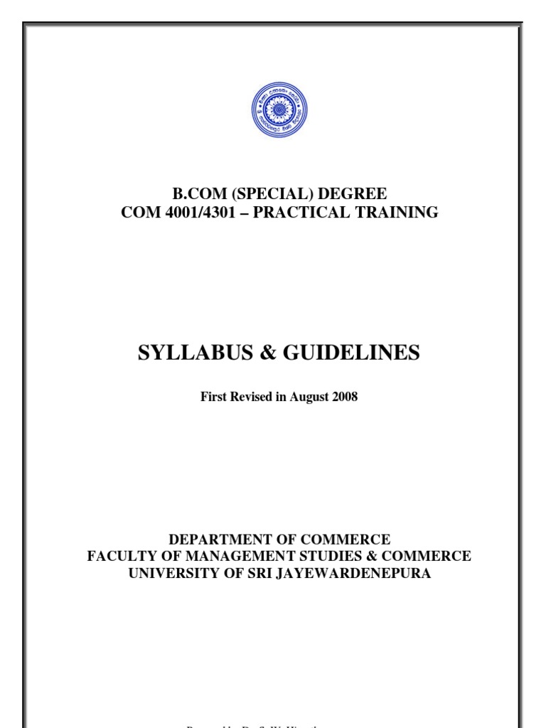 Guidelines for Completing a Practical Training Program in Commerce ...