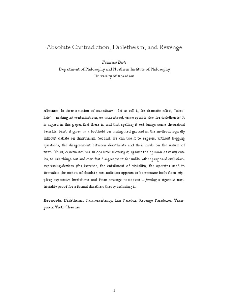 Absolute Contradiction Dialetheism and Revenge | PDF | Interpretation ...