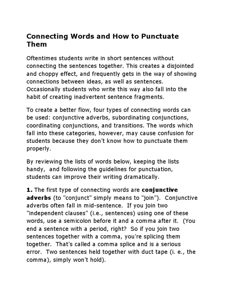 Connecting Words And How To Punctuate Them Penanda Wacana English Pdf Comma Sentence Linguistics