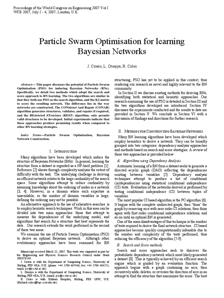 PSO Methods for Bayesian Network Learning | PDF | Bayesian Network ...
