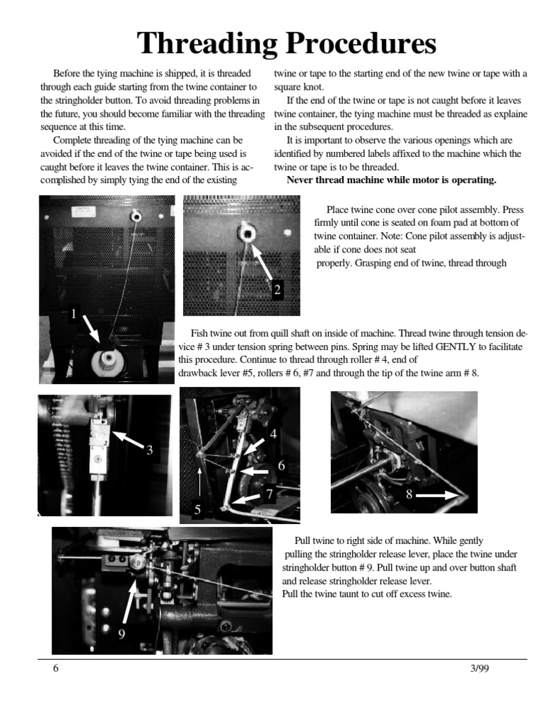 Threading Procedures: Never Thread Machine While Motor Is Operating | PDF