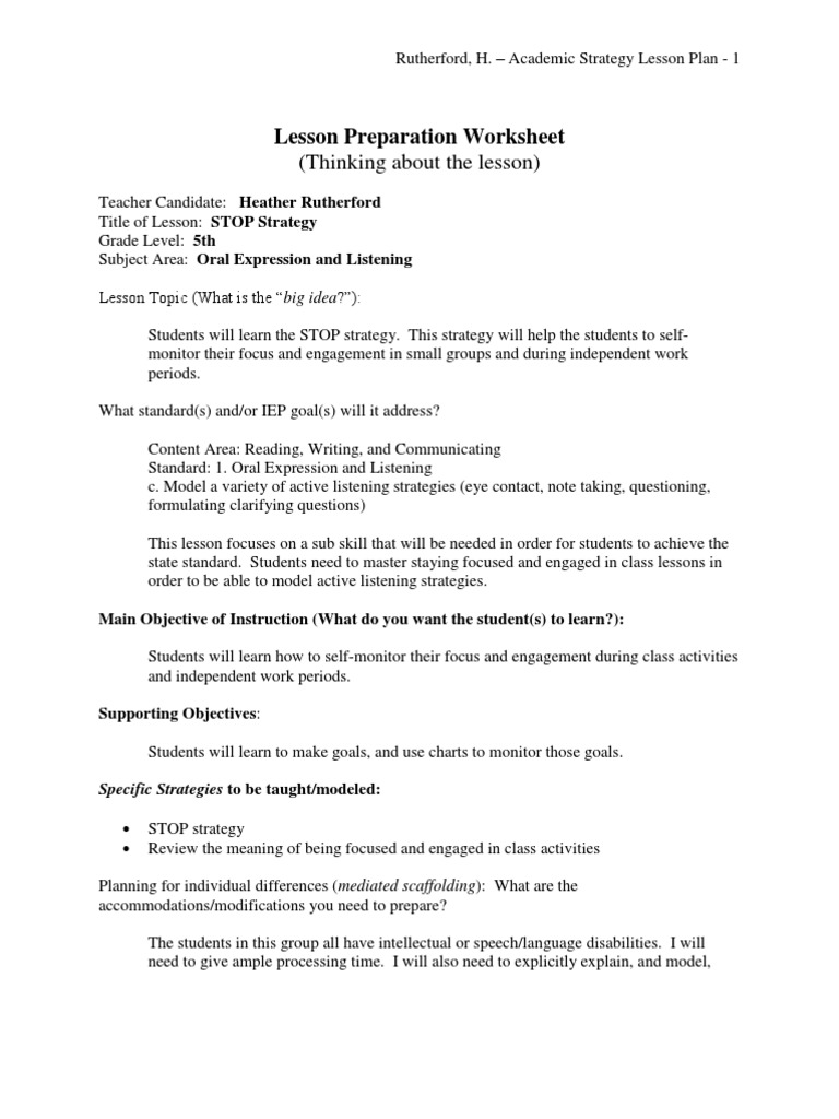Teaching the STOP Strategy for Focus | PDF | Individualized Education ...
