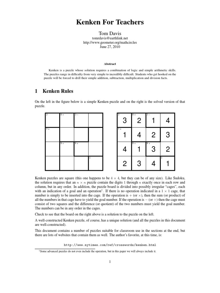 A StepByStep Explanation of Solving Kenken Puzzles Through Detailed