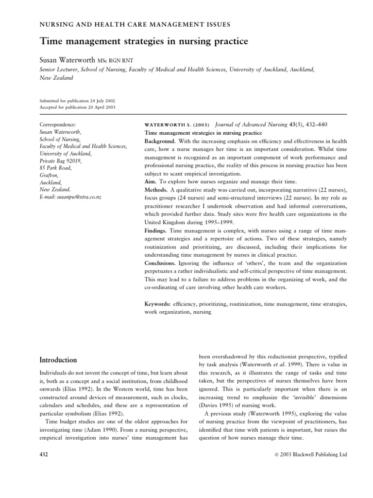 Time Management Strategies in Practice PDF Focus Group Nursing