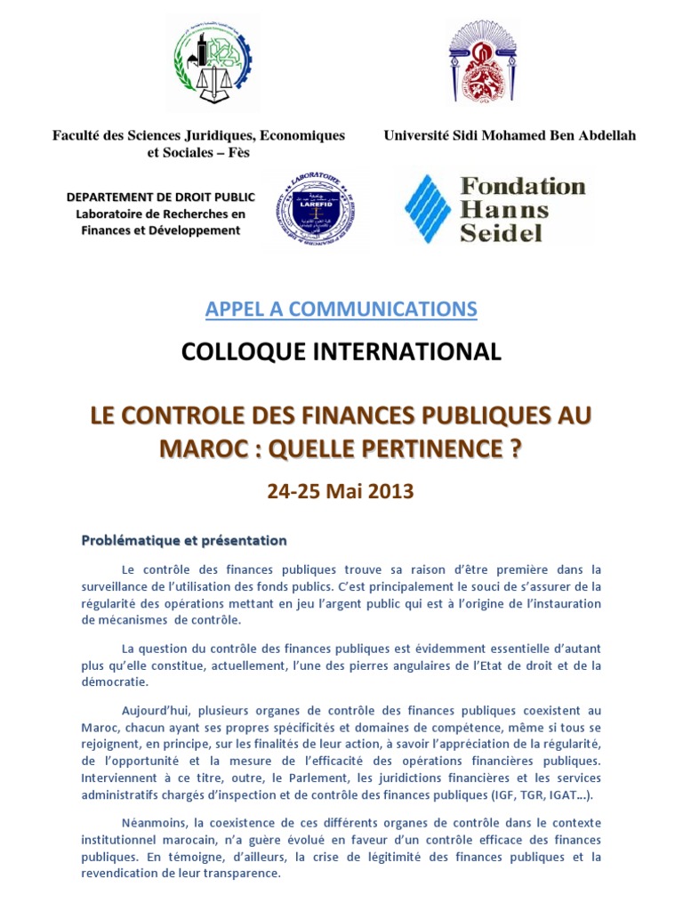 Le Controle Des Finances Publiques Au Maroc  Maroc  Gouvernance