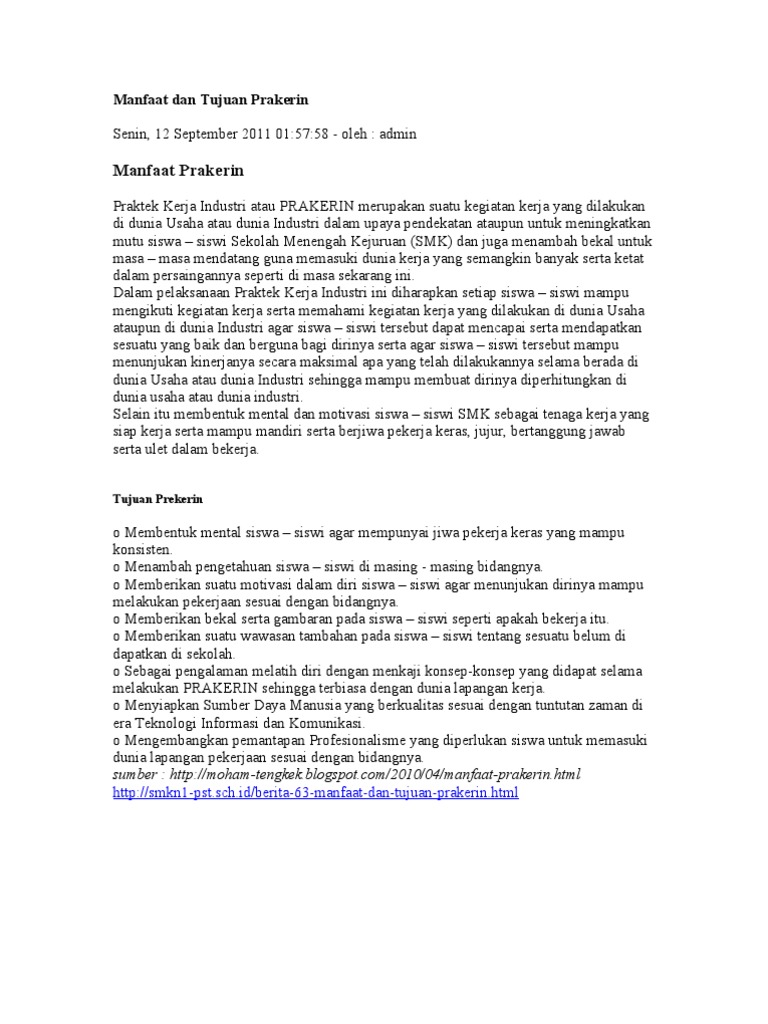 Manfaat Dan Tujuan Prakerin