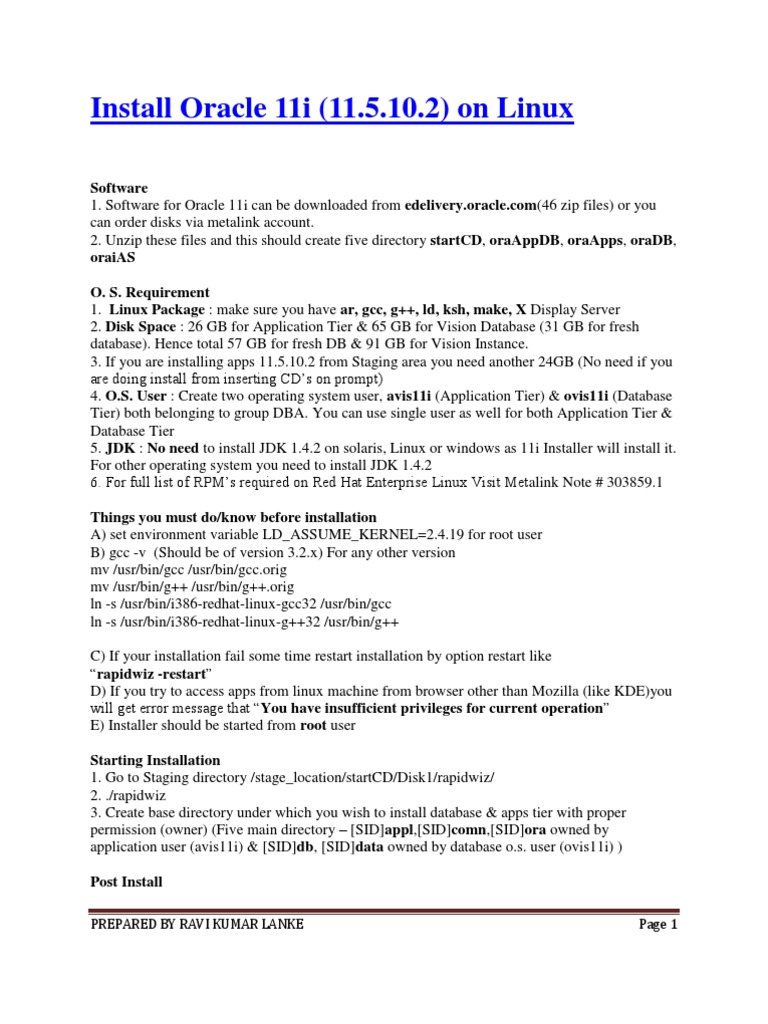 Installing Oracle 11i on Linux Guide | PDF | Installation (Computer ...