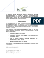 Fersa Cese de GRUPO EMPRESARIAL ENHOL, S.L. como consejero de la compañía. 2011